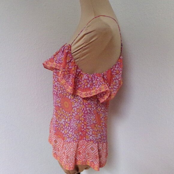 Joie Pink and Orange Floral Silk Blouse - Picture 5 of 6